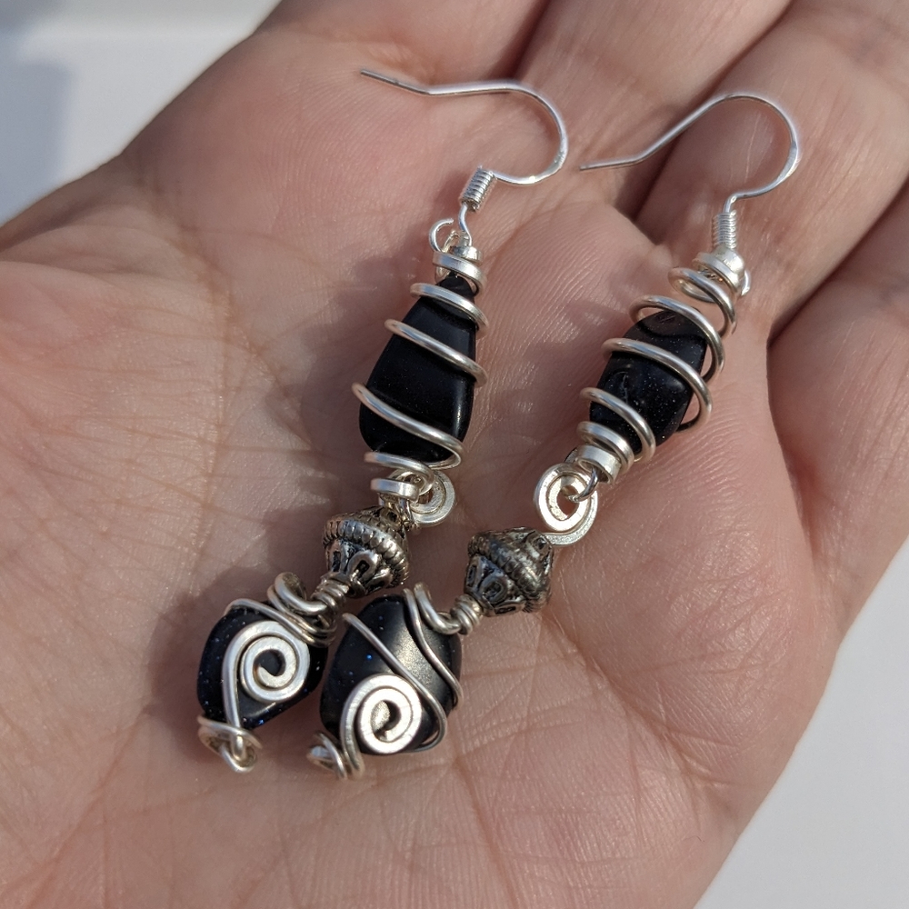 🌟SOLD🌟Goldstone Crystals Silver Earrings Long Positive Attitude Ambition - Picture 10 of 12